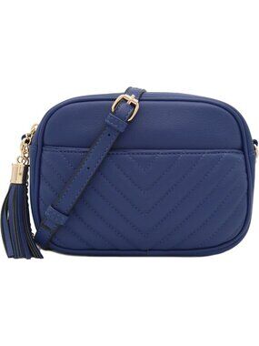 Chevron Quilted Crossbody Bag with Chain Strap & Tassel - Stylish Camera Purse